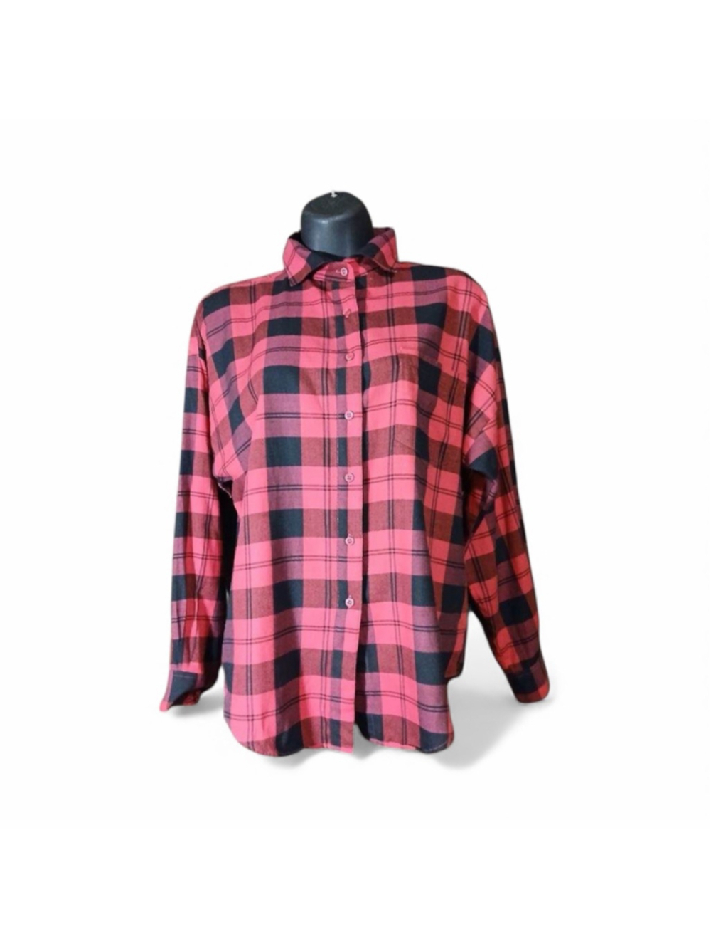Air Express Women's M pink and black plaid button-up flannel shirt - INV123 A2